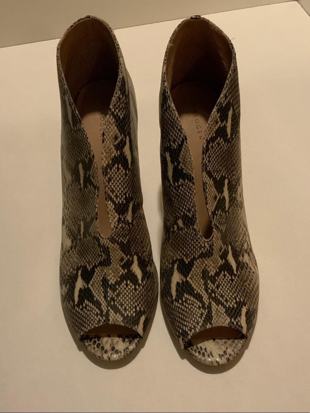 Halogen Snake-Print Peep-Toe Ankle Booties in Neutral Tonesl